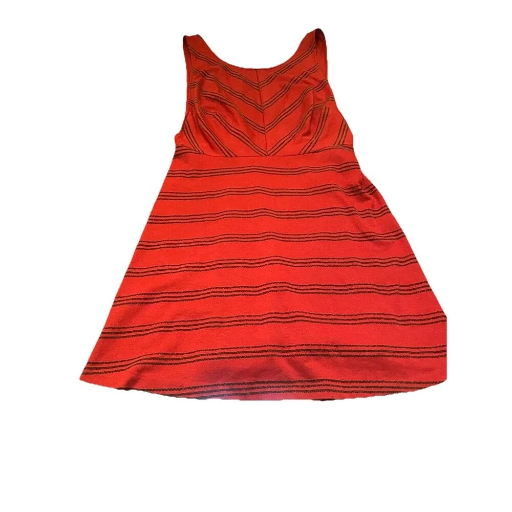Free People Striped Up Skater Dress Red Rust Chevron Mini Low Back Boho Textured - Picture 4 of 10